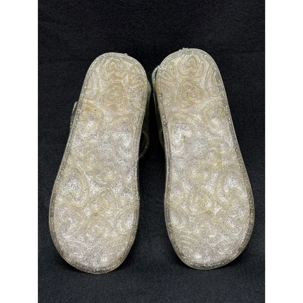Wonder Nation Girls Clear Glitter Jelly Sandals Heart Print Fisherman Size 11